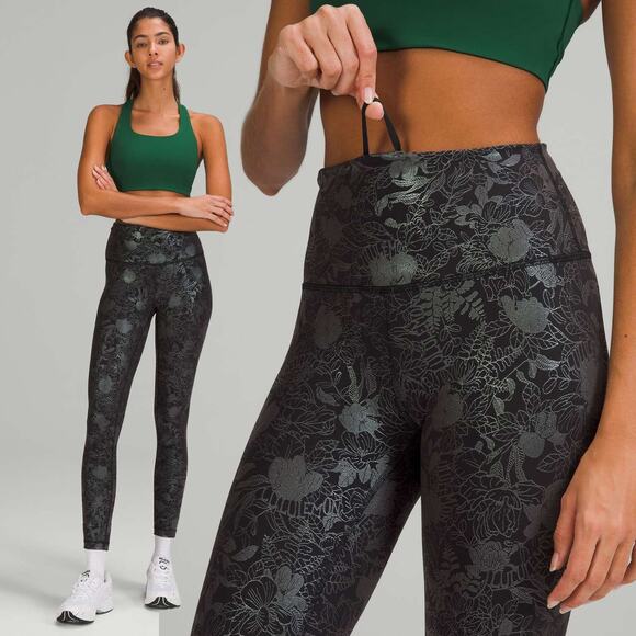 Like New Lululemon Wunder Train HR Tight 25 Flourish Black Iridescent Foil Sz 18 - Picture 2 of 12